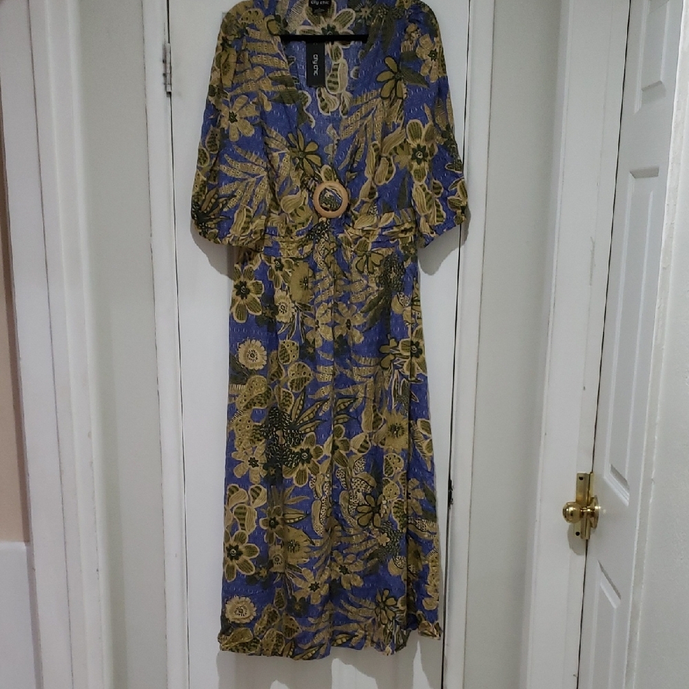 City Chic Blue and Gold Floral Maxi Dress